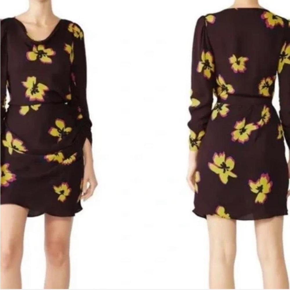 A.L.C. Chocolate brown and Yellow Floral Long Sleeve Dress